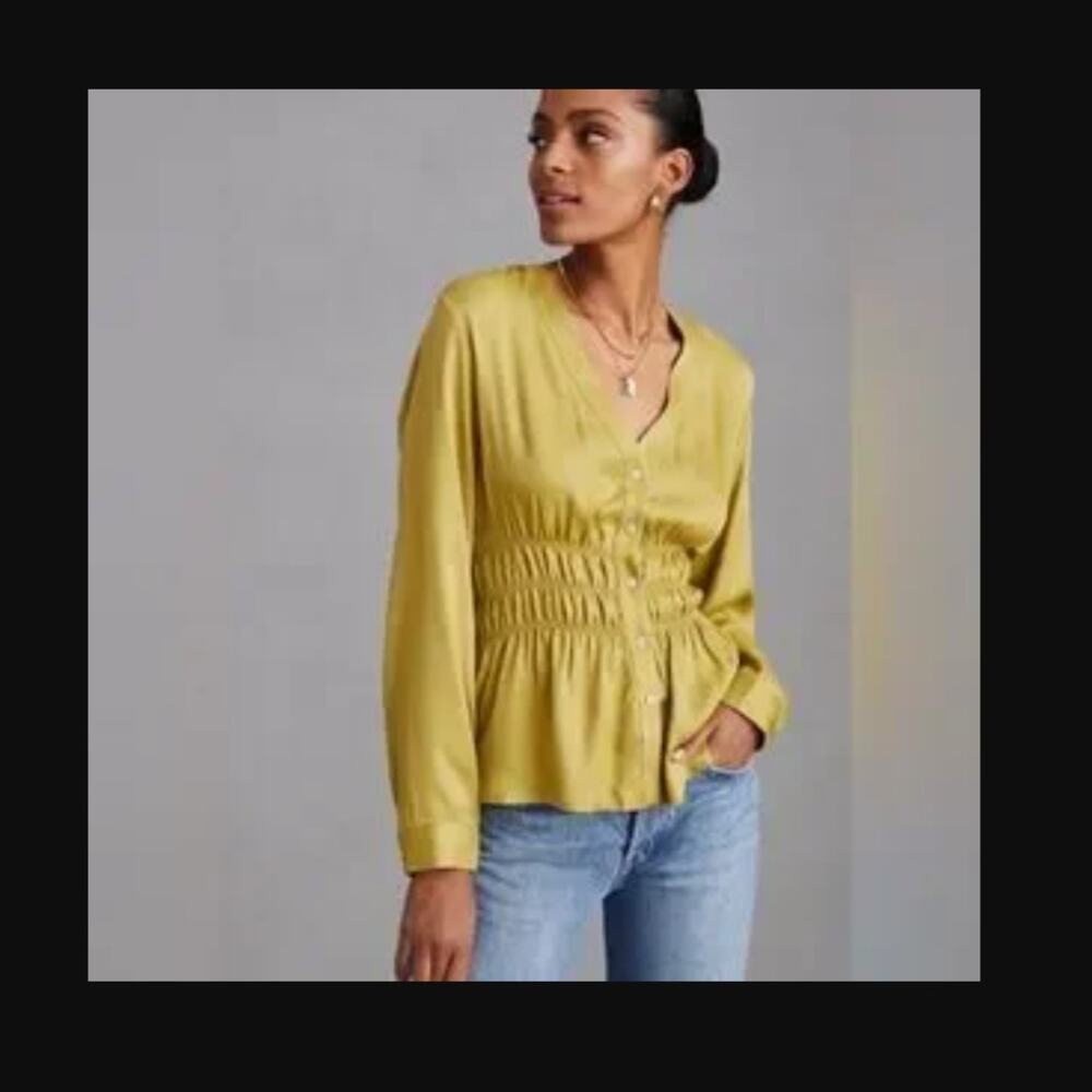 Anthropologie Satin Blouse in Size Large - Moss Color